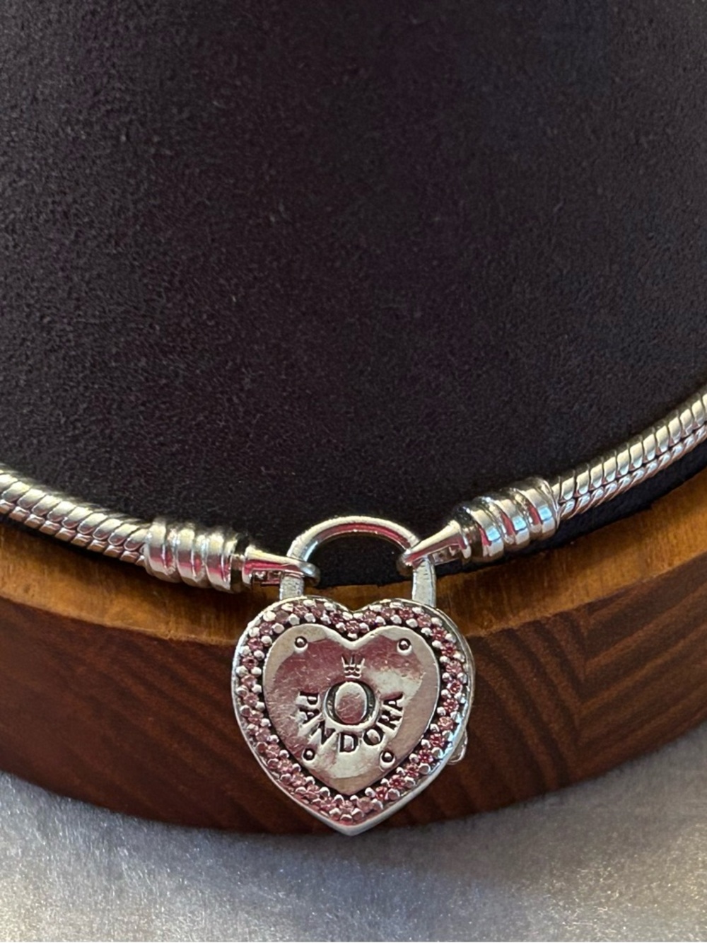 Pandora 925 Silver Bracelet with Pink Heart Lock Charm